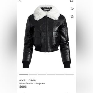 NWT Alice + Olivia Black Willar Faux Fur Collar Leather Bomber Jacket